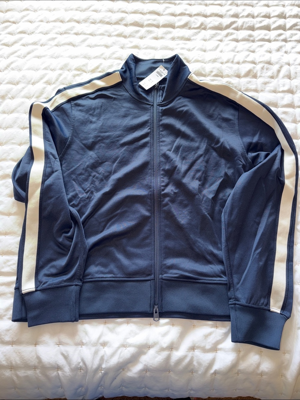 Abercrombie & Fitch Navy Track Jacket with White Stripes